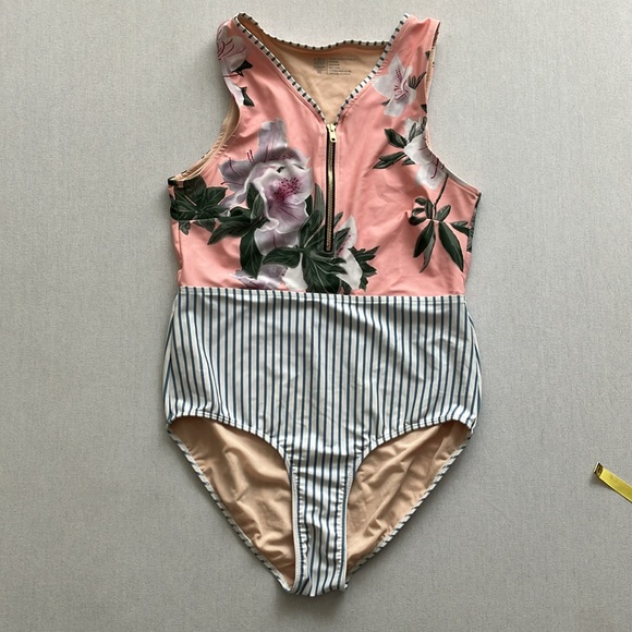 ALBION Floral and Striped One piece Swimsuit (XL) - Picture 3 of 8